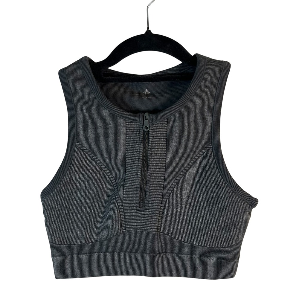 OFFLINE by Aerie Sweat Cardio Most Support Zip Front Sports Bra Grey Acid Wash M